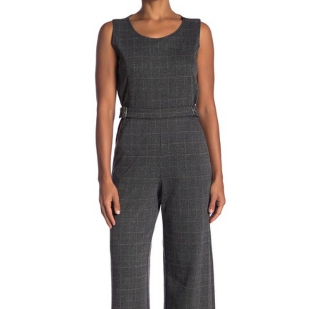 Max Studio Windowpane Belted Sleeveless Ju…